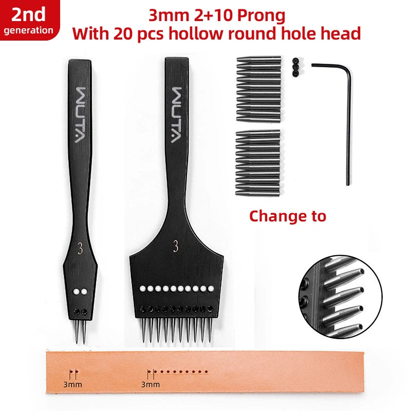 WUTA 2nd Generation Sharp Head Replaceable Pricking Iron Removable Round Hole Punch Leather Craft Chisel DIY Leather Tools