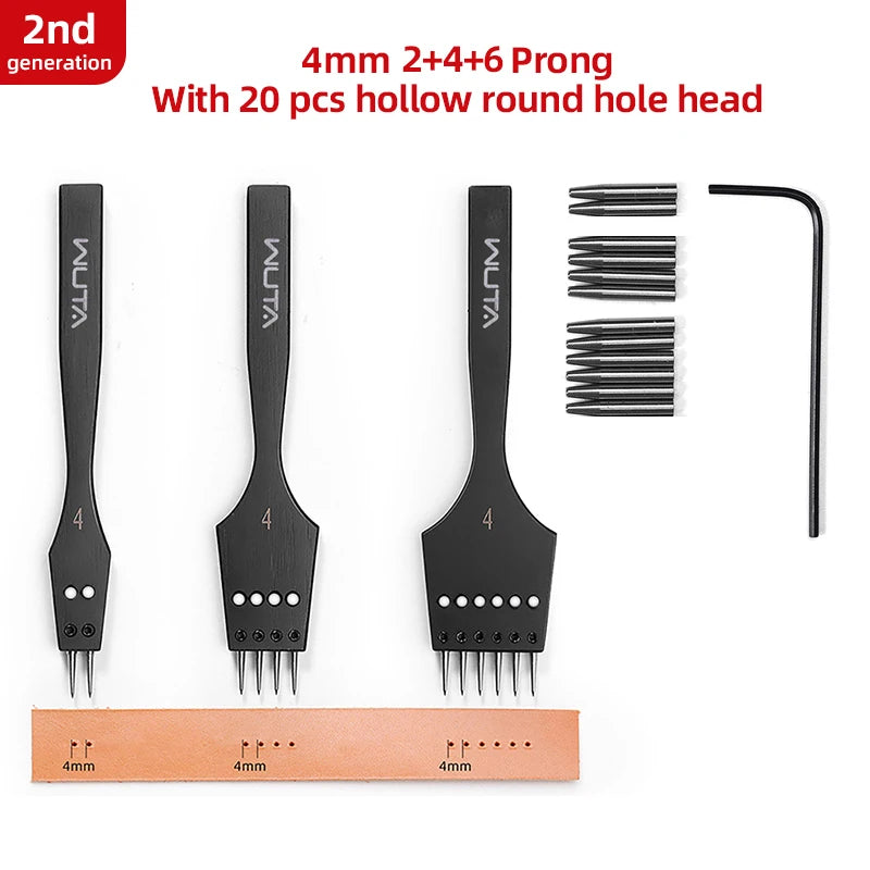 WUTA 2nd Generation Sharp Head Replaceable Pricking Iron Removable Round Hole Punch Leather Craft Chisel DIY Leather Tools