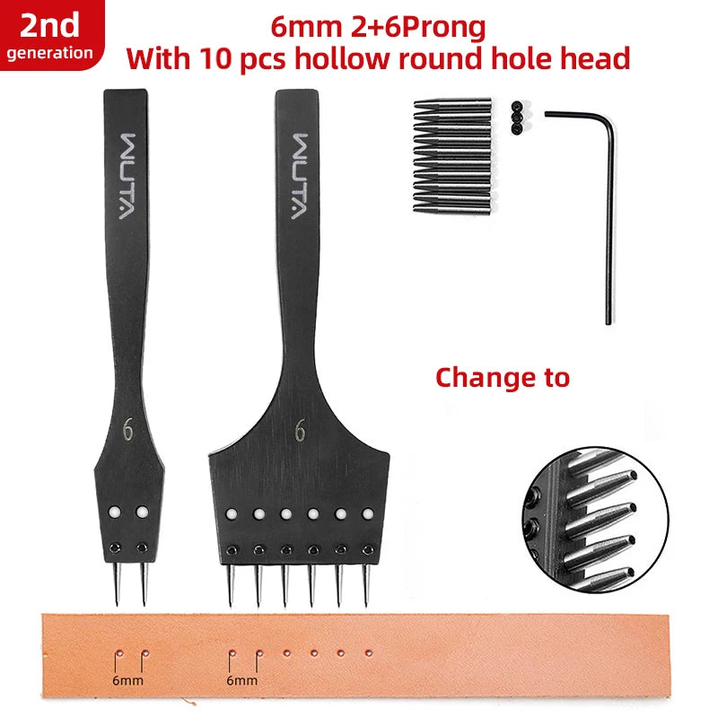 WUTA 2nd Generation Sharp Head Replaceable Pricking Iron Removable Round Hole Punch Leather Craft Chisel DIY Leather Tools