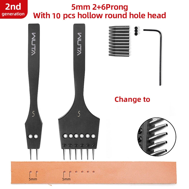 WUTA 2nd Generation Sharp Head Replaceable Pricking Iron Removable Round Hole Punch Leather Craft Chisel DIY Leather Tools