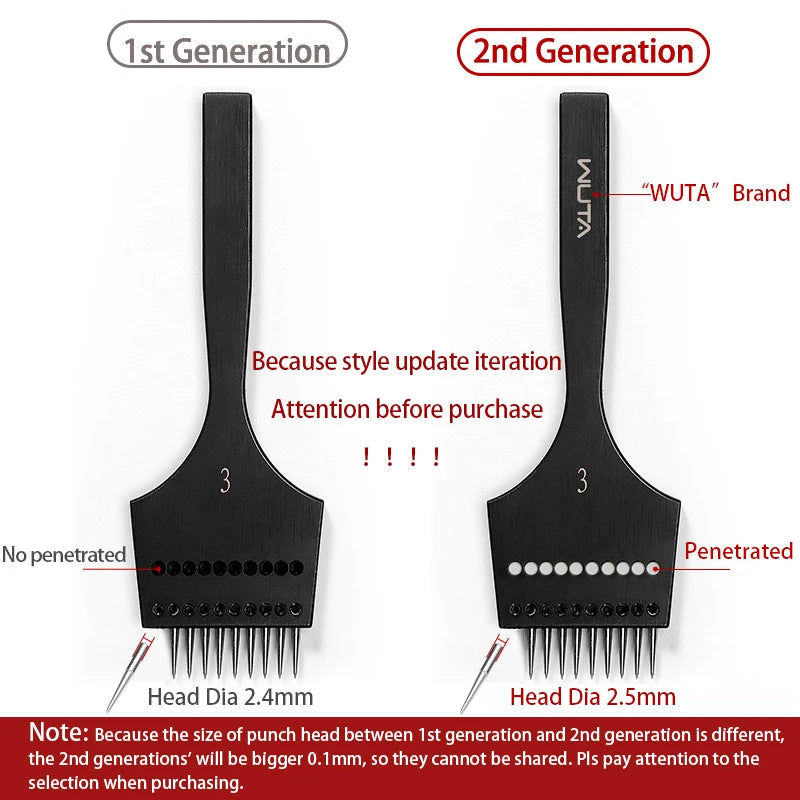 WUTA 2nd Generation Sharp Head Replaceable Pricking Iron Removable Round Hole Punch Leather Craft Chisel DIY Leather Tools