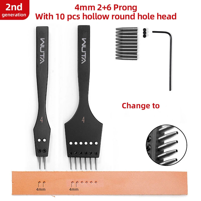 WUTA 2nd Generation Sharp Head Replaceable Pricking Iron Removable Round Hole Punch Leather Craft Chisel DIY Leather Tools