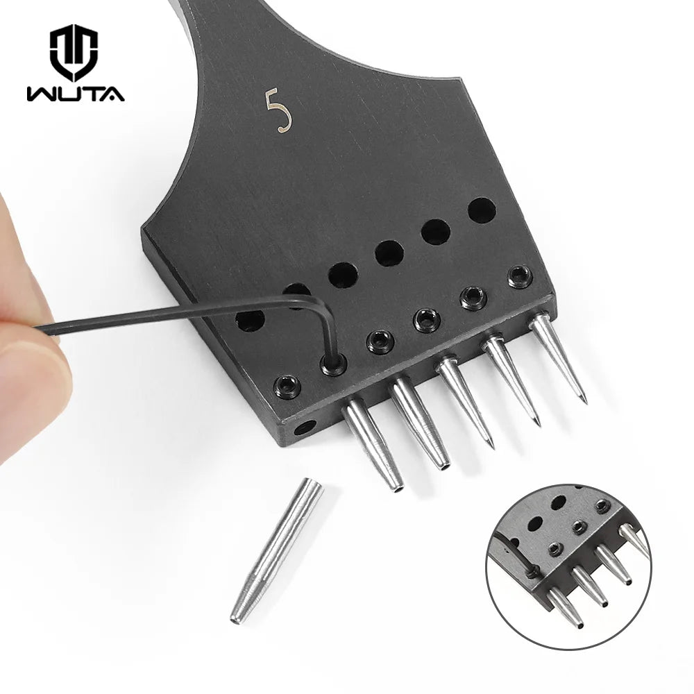WUTA 2nd Generation Sharp Head Replaceable Pricking Iron Removable Round Hole Punch Leather Craft Chisel DIY Leather Tools