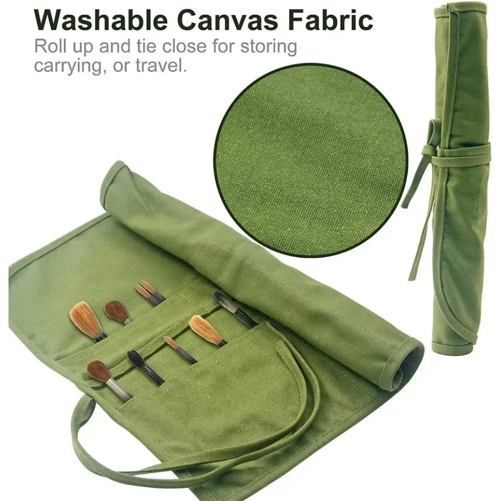 22 pocket canvas paint brush organizer holder acrylic oil watercolor gouache artist paint brush roll canvas bag