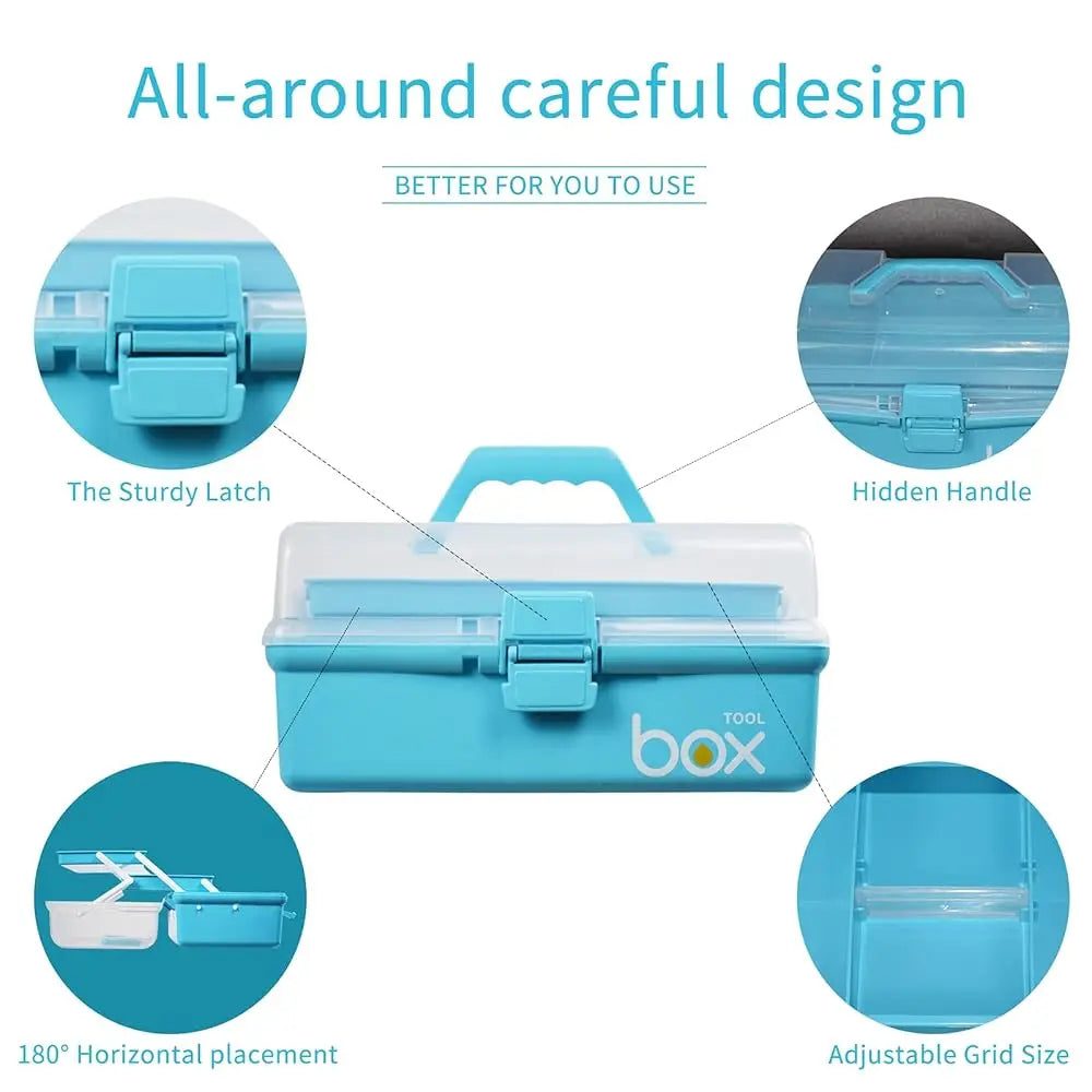 12In Three-Layer Multipurpose Storage Box Organizer Folding Tool Box/Art & Crafts Case/Sewing Supplies Organizer/Medicine