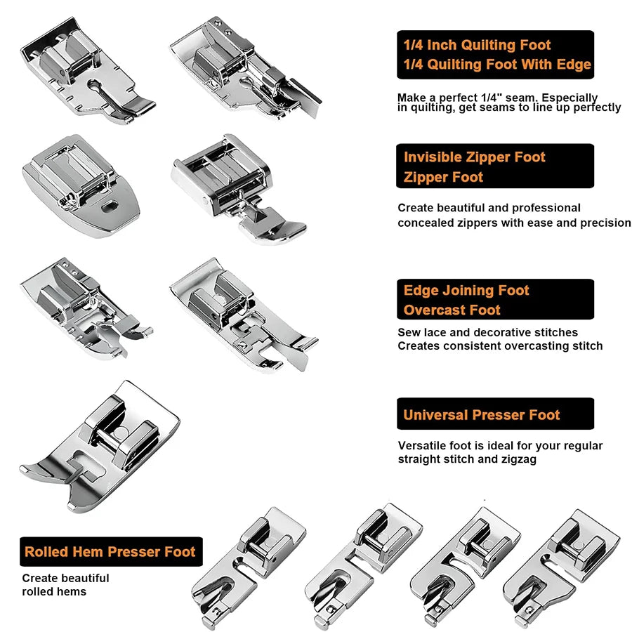 Sewing Machine Presser Feet Set 42 Pcs for Brother, Babylock, Singer, Janome, Elna, Toyota, New Home, Simplicity, Necchi, Kenmor