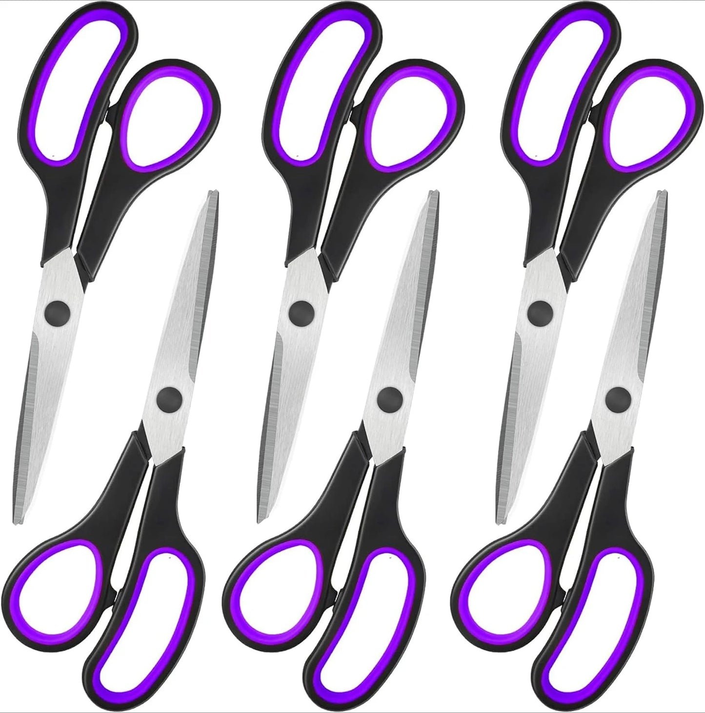 8" Scissors All Purpose 6 Pack - Comfort-Grip Sharp Scissors for Office School Sewing Fabric Craft Art Supplies