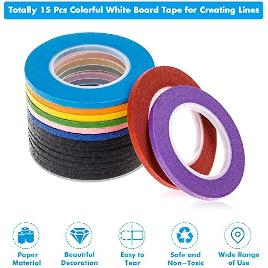 15 Rolls 1 8 Whiteboard Thin Tape Pinstripe Art Tape Dry Erase Board Grid Tape Lines Pinstriping Electrical Marking Tape Assort