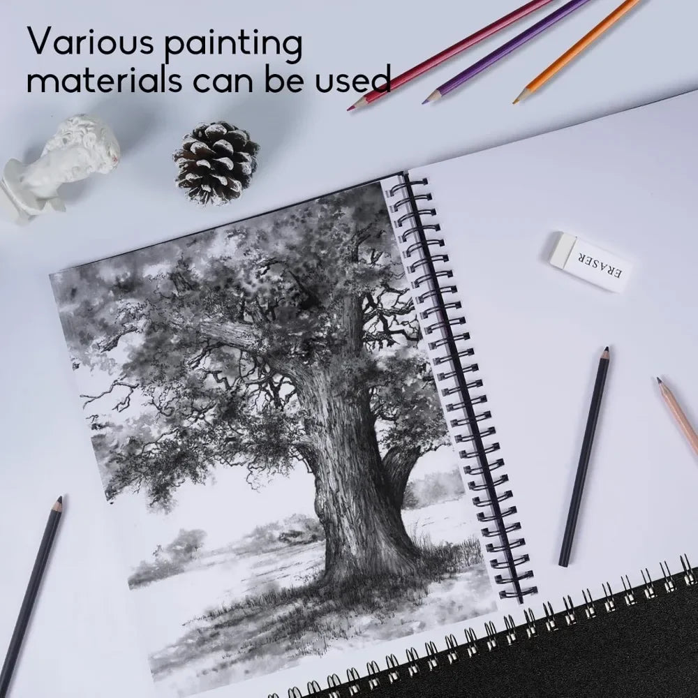 9"x12" double-sided hardcover sketchbook, 60 sheets, heavy-duty hardcover sketchbook, durable acid-free drawing paper