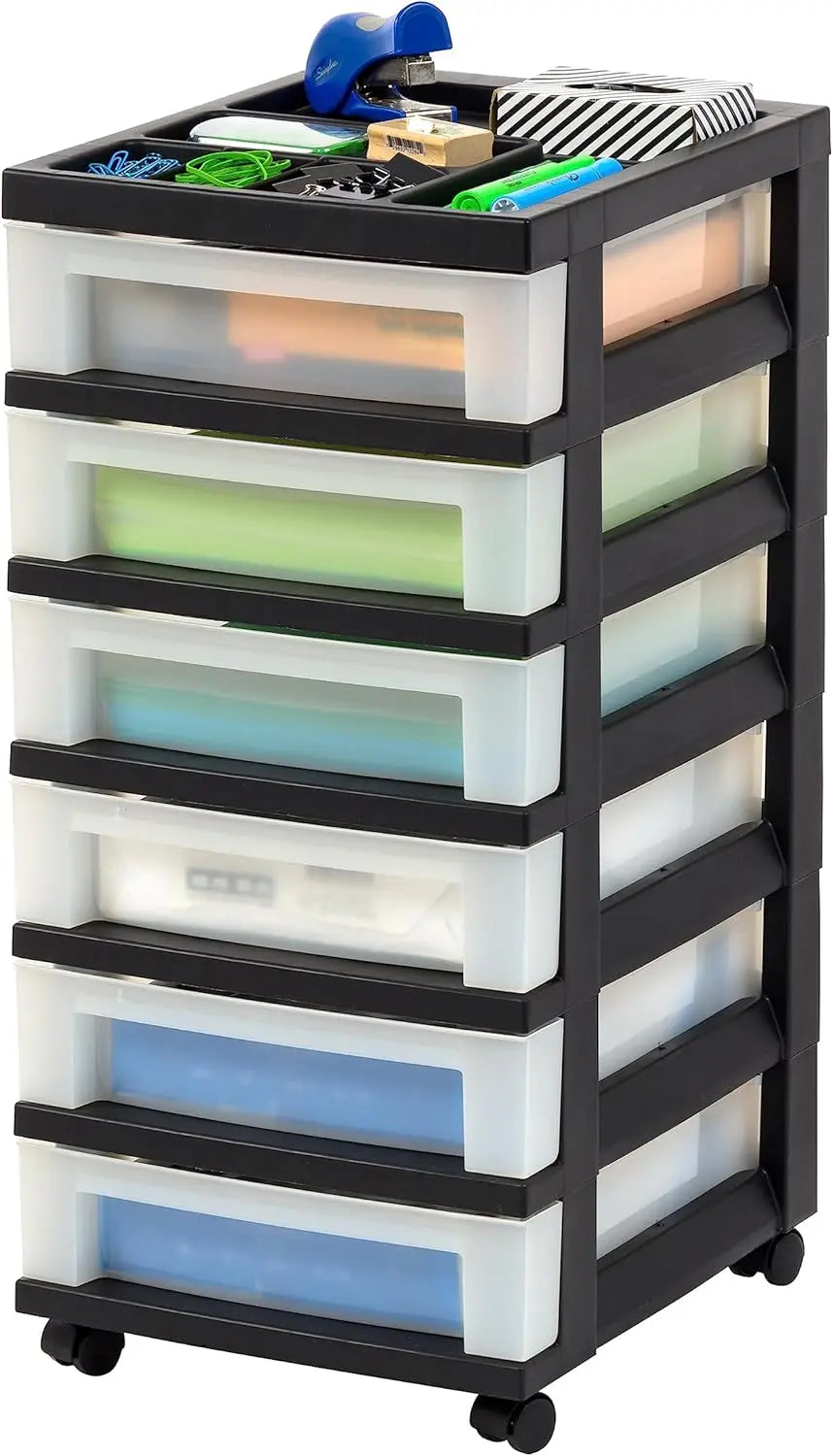 USA Plastic Drawer Storage Organizer Rolling Cart, with Wheels Casters, for Classroom Art Craft Supplies Dresser Closet