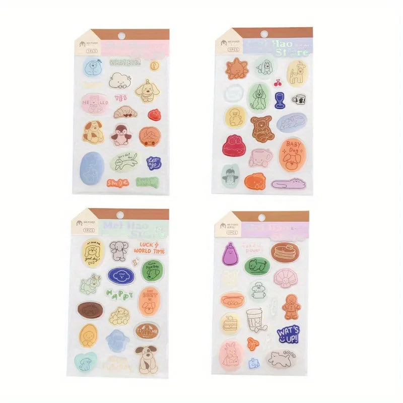60 pieces of 4 epoxy flat account stickers in Korean cute style, DIY handbook decoration material goo card stickers