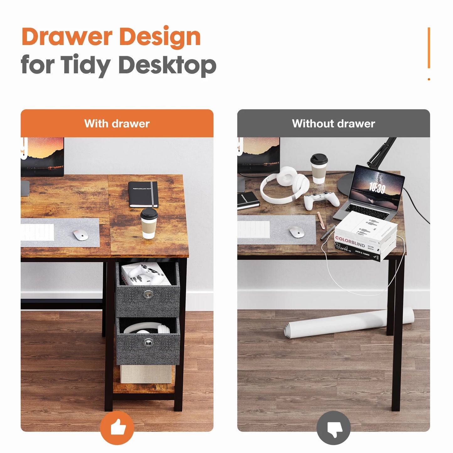 JHK Computer Desk With Drawers
