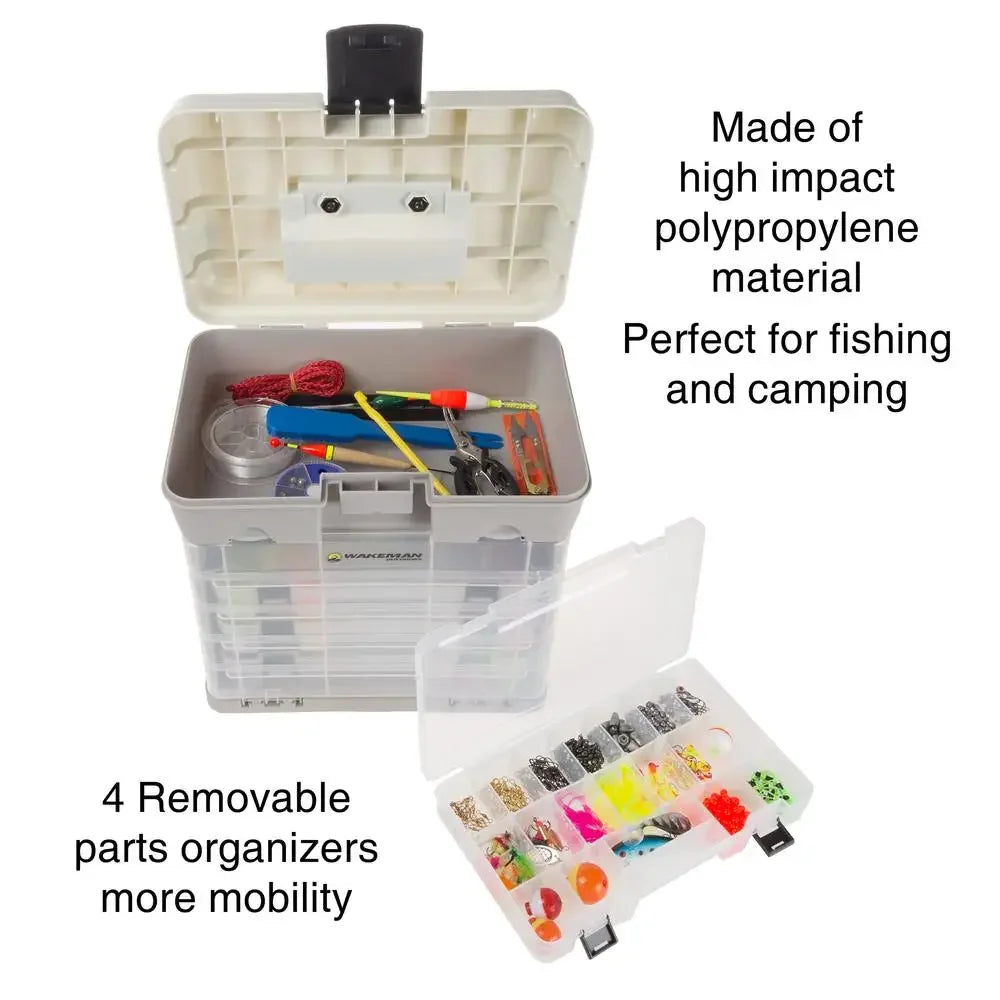4-Drawer Tackle Box Organizer Fishing Crafts Supplies Storage Portable Gray Multipurpose Durable Polypropylene Accessories