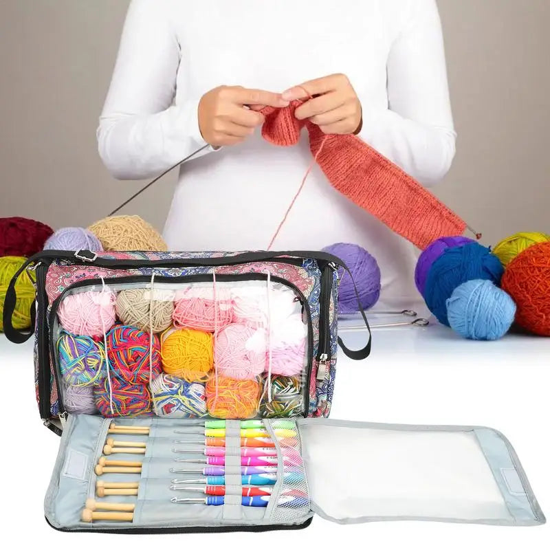Yarn Storage Bag Large Organizer For Crochet Hooks Needles Knitting Bag For Crochet Hooks Knitting Needles Project And Supplies