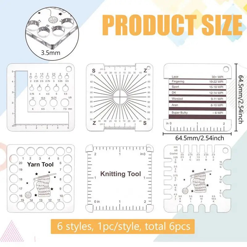 Clear Sewing Ruler 6pcs Yarn & Knitting Ruler Acrylic Clear Scales Crochet Gauge Measuring Tool for Spinners
