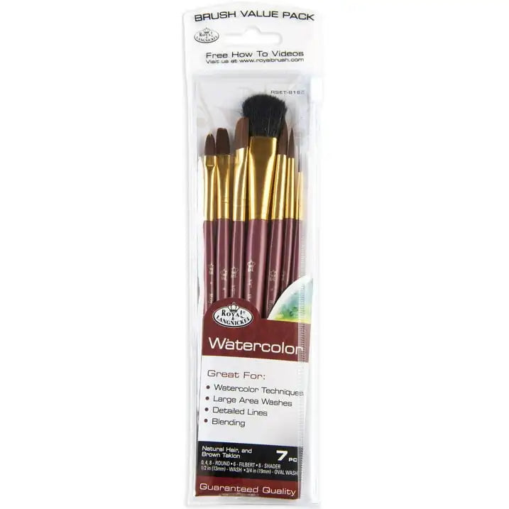 (3 pack) Royal & Langnickel - 7pc Brown Talkon Watercolor Artist Paint Brush Set