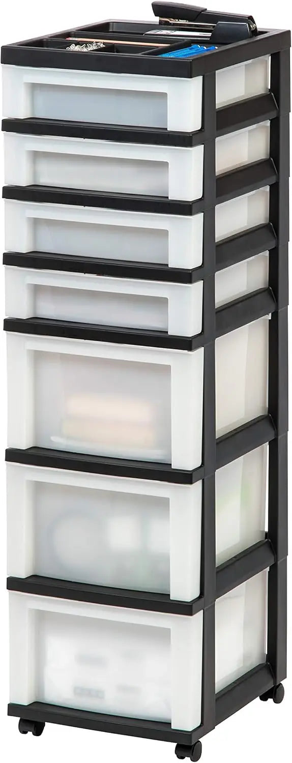 USA Plastic Drawer Storage Organizer Rolling Cart, with Wheels Casters, for Classroom Art Craft Supplies Dresser Closet