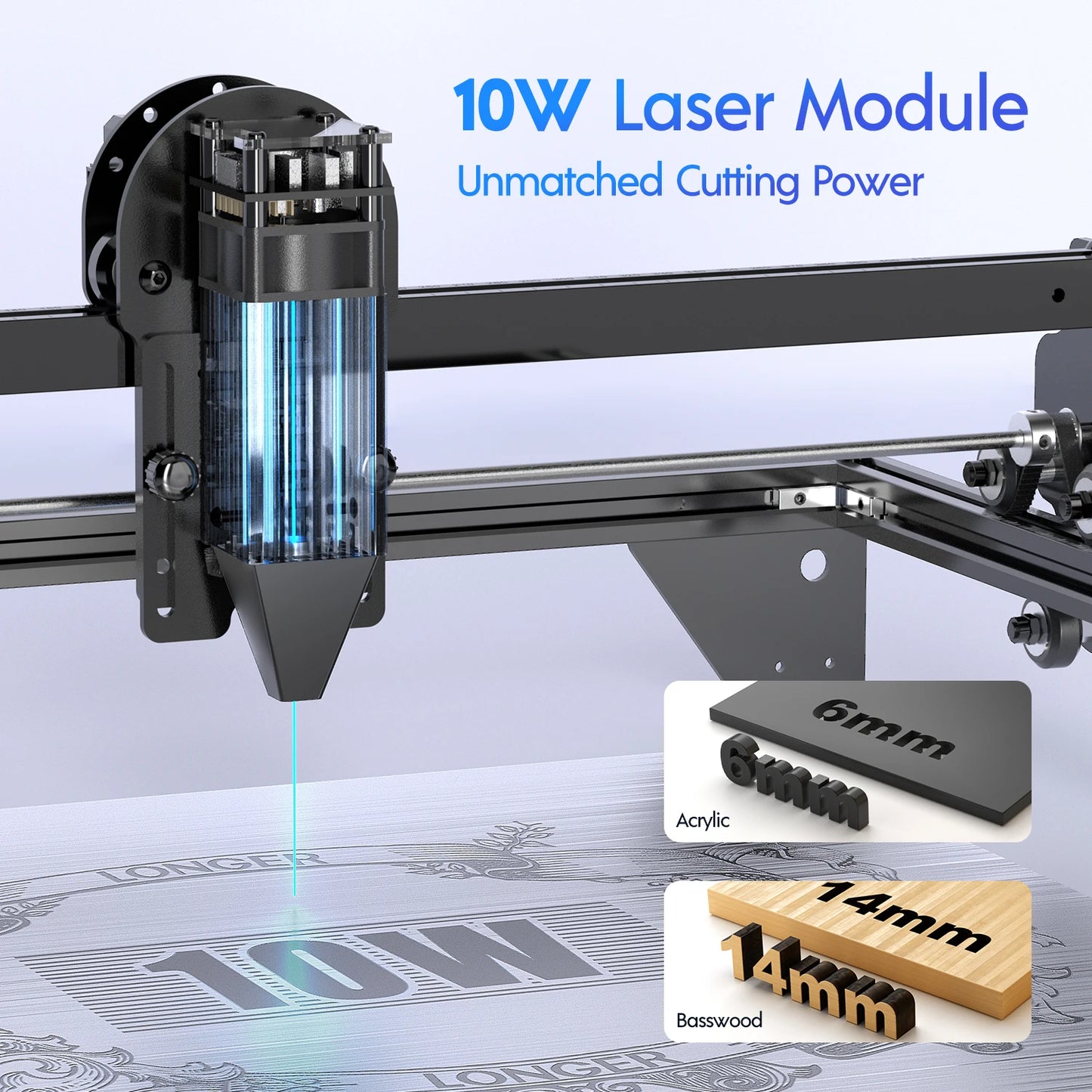 LONGER RAY5 Laser Engraving Machine Ultra-thin Laser Beam Shaping Technology Precision Wood Acrylic Engraver Cutting 400x400mm