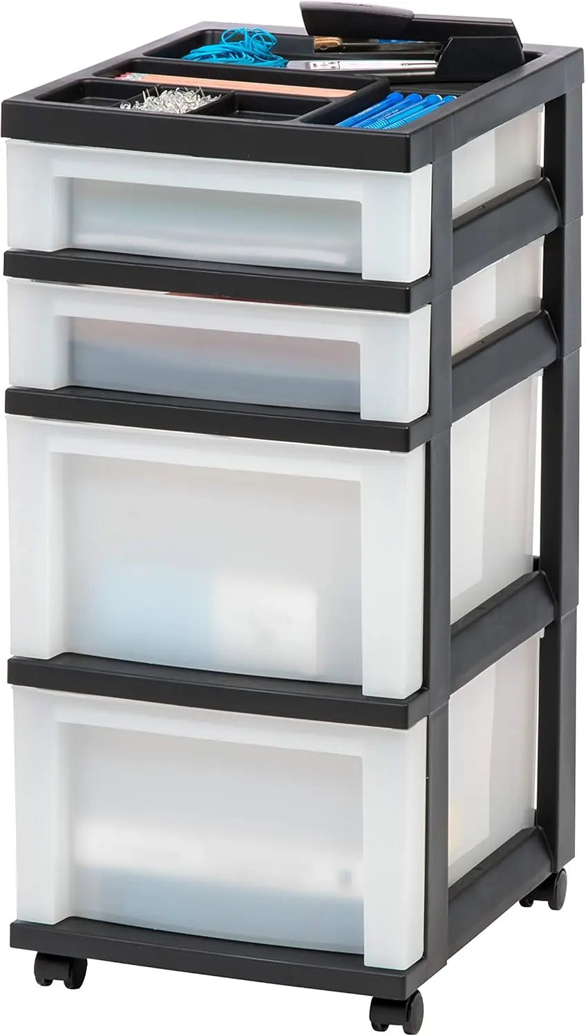 USA Plastic Drawer Storage Organizer Rolling Cart, with Wheels Casters, for Classroom Art Craft Supplies Dresser Closet