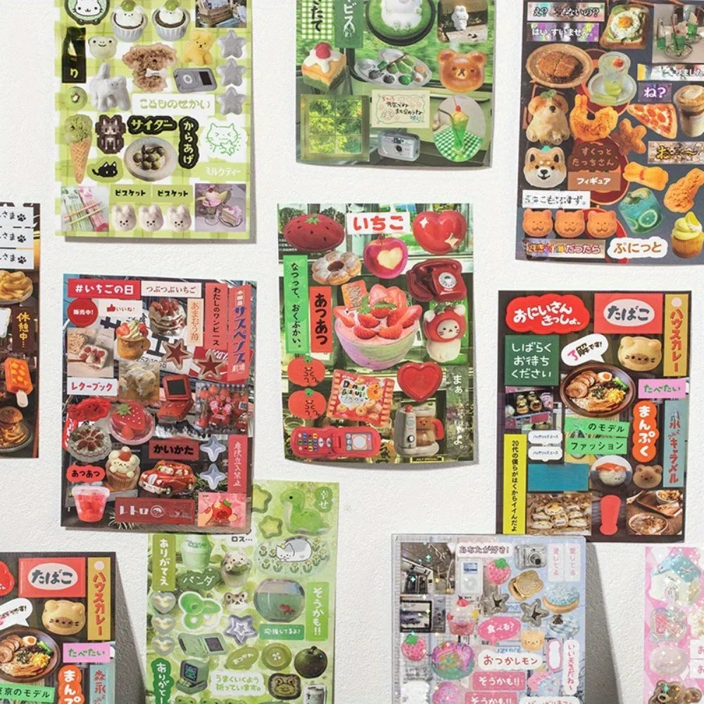 3 types of film cutting sticker books in a retro comic style, DIY planner scrapbook, creative and exquisite sticker books