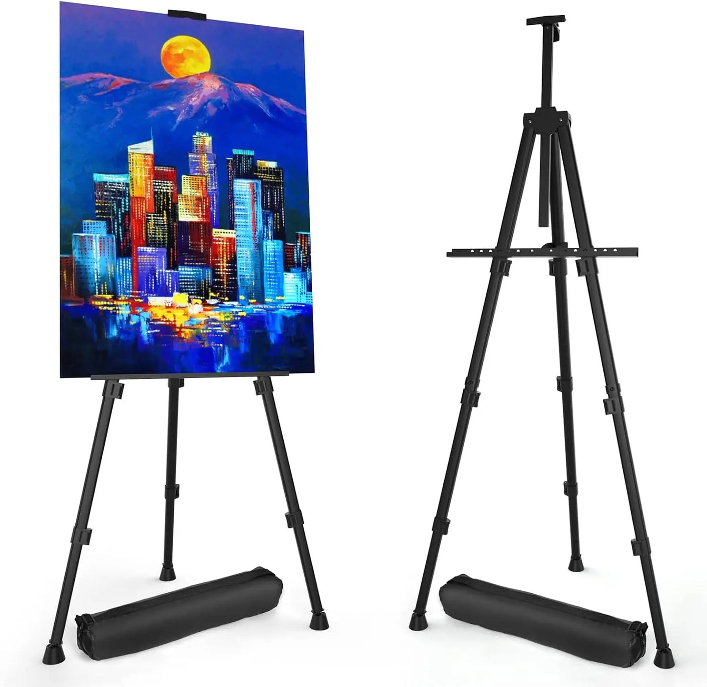 Portable adjustable aluminum metal tripod display easels ranging in height from 17 to 66 inches for tabletop/floor painting