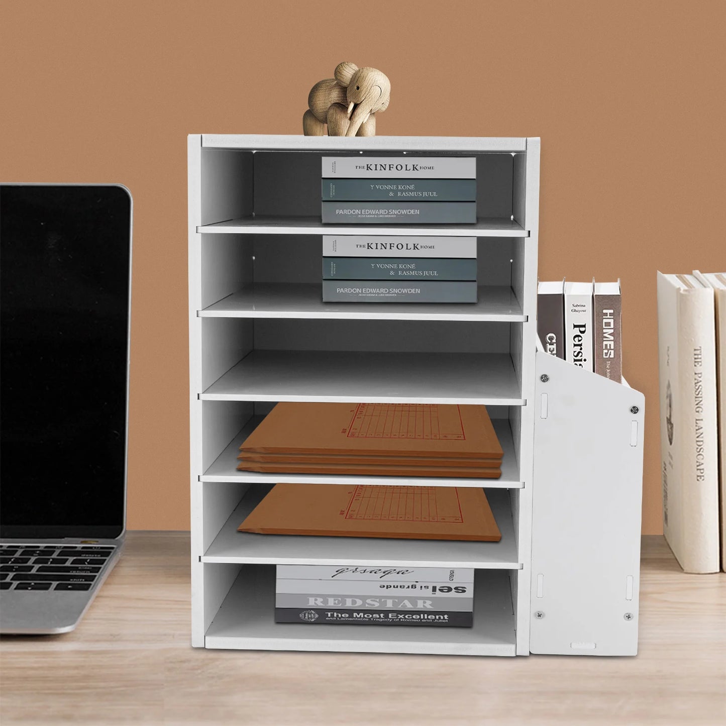 10*11.8*16.1in 6-Tier Desktop Organizer with Side Storage Cabinet File Sorter Holder for Home Office White