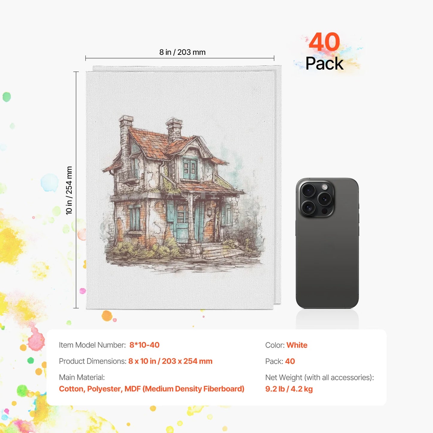 VEVOR Canvas Boards Painting White Canvases Painting Canvas Panels Sketching Acrylic Oil Painting Watercolor Paint Canvas