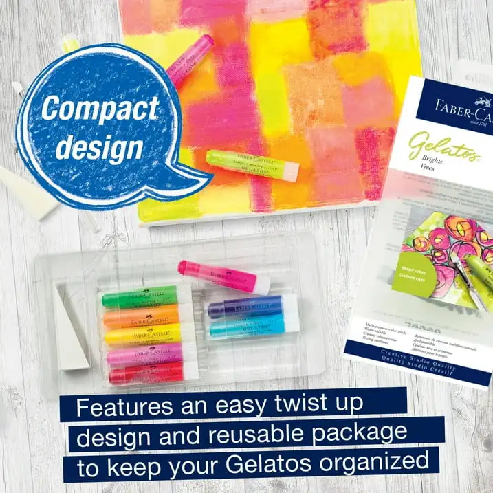 Faber-Castell Gelatos Brights:12 Watercolor Gel Crayons, Pigment Paint Sticks, Water Soluble Art Supplies