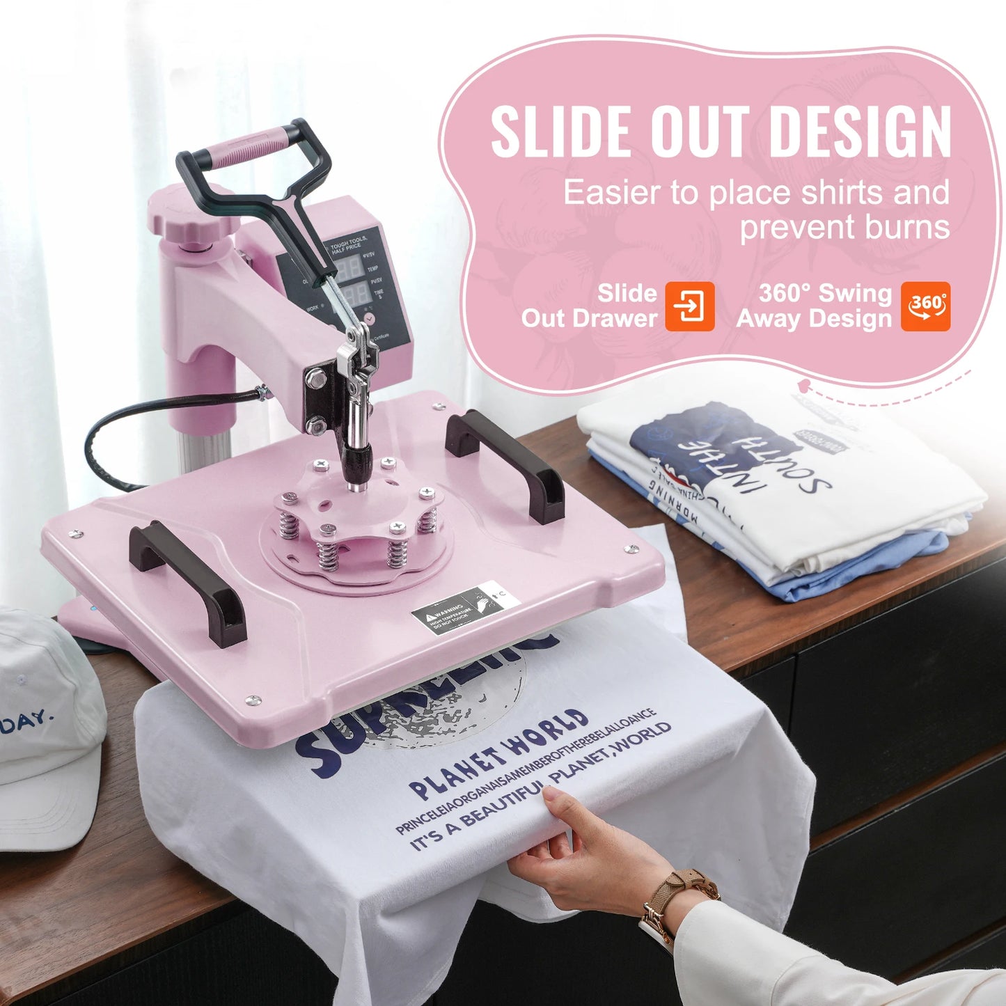 VEVOR Heat Press Machine T-Shirts/Mugs/Hats/Plates Pink