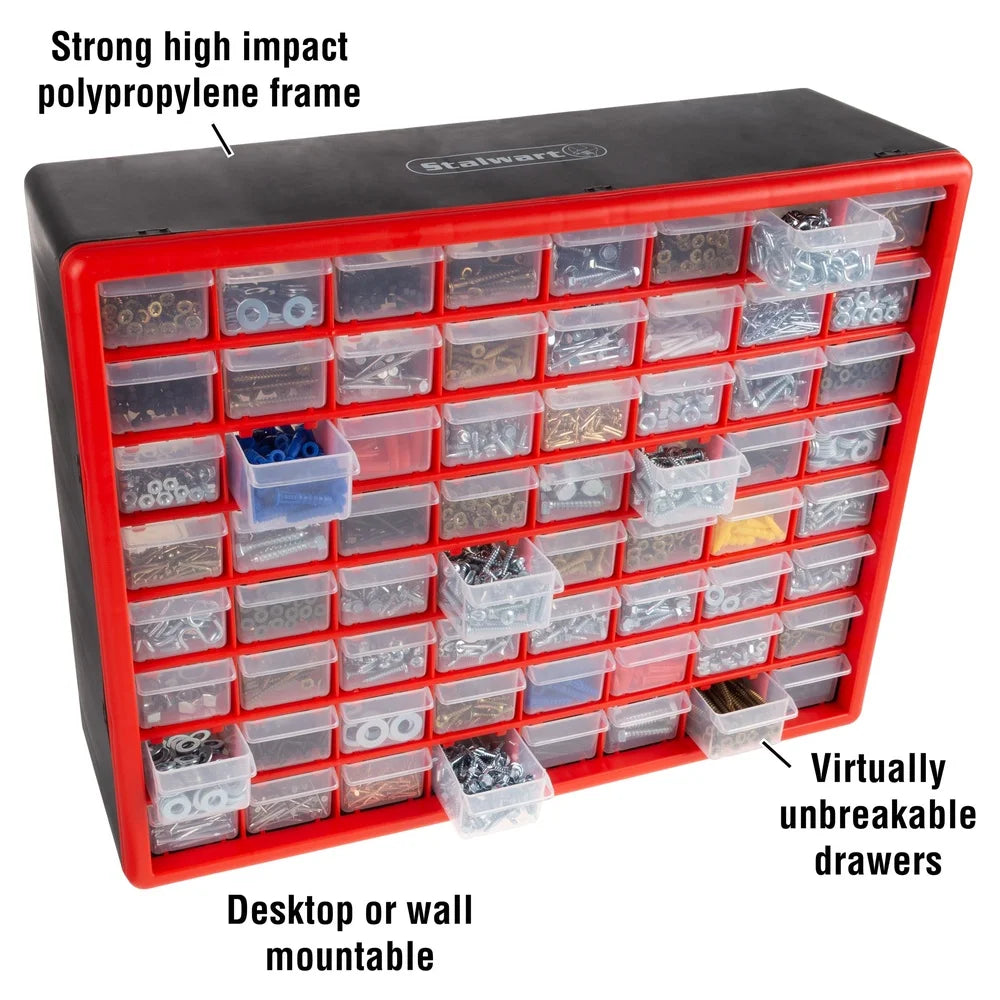 64 Drawer Storage Organizer Plastic Storage Bins Wall Mounted Desktop Container Tools Beads Jewelry Craft Office Supplies