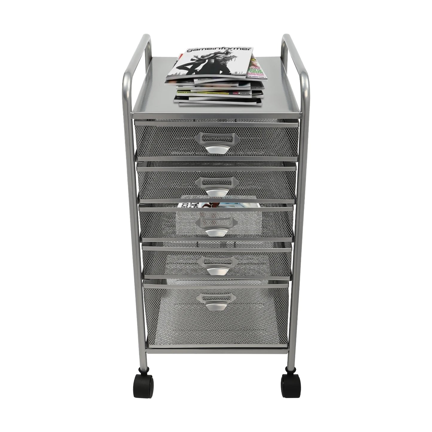 Rolling File Cabinet with 5 Drawers, Craft Cart Organizer with Wheels, Freestanding Office Supplies Storage