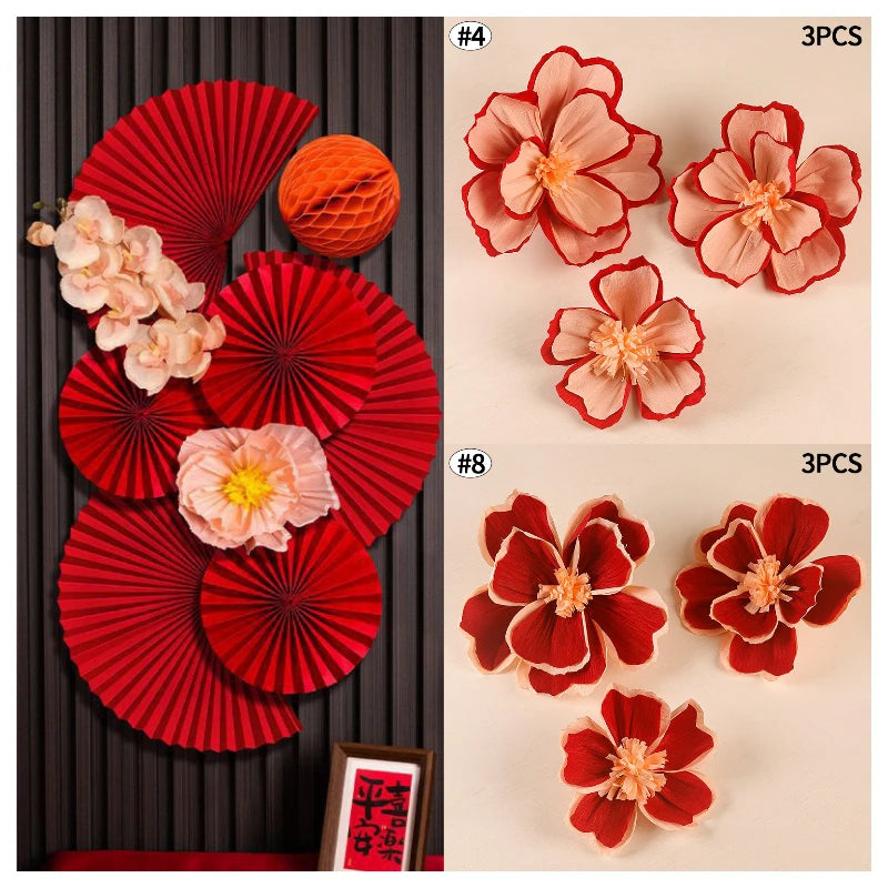 Chinese New Year 2026 Decoration Wall Hanging Decor Paper Folding Fan Sticker Wedding Party Decoration Spring Festival Supplies
