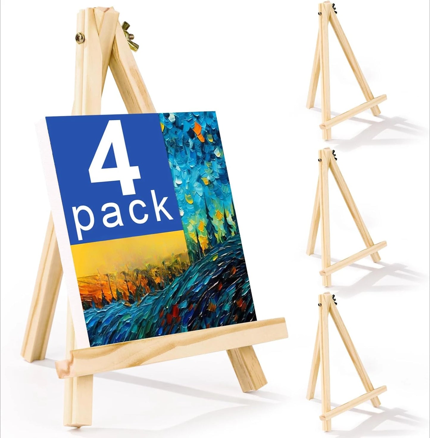 4 packs of 9-inch wooden easels, easel holders for painting canvases, arts and crafts painting party easels