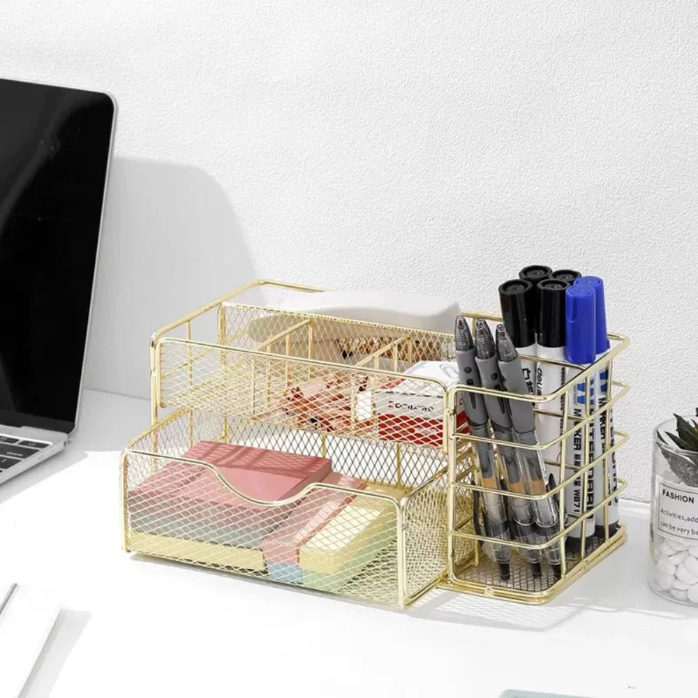 Multi-layer Metal Drawer Organizer - Compact Storage Box for Office Supplies, Stationery, Cosmetics, Jewelry, and Craft Accessor