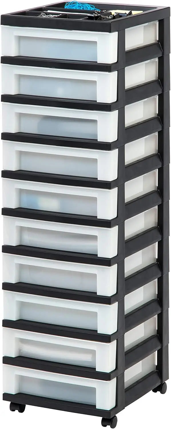 USA Plastic Drawer Storage Organizer Rolling Cart, with Wheels Casters, for Classroom Art Craft Supplies Dresser Closet