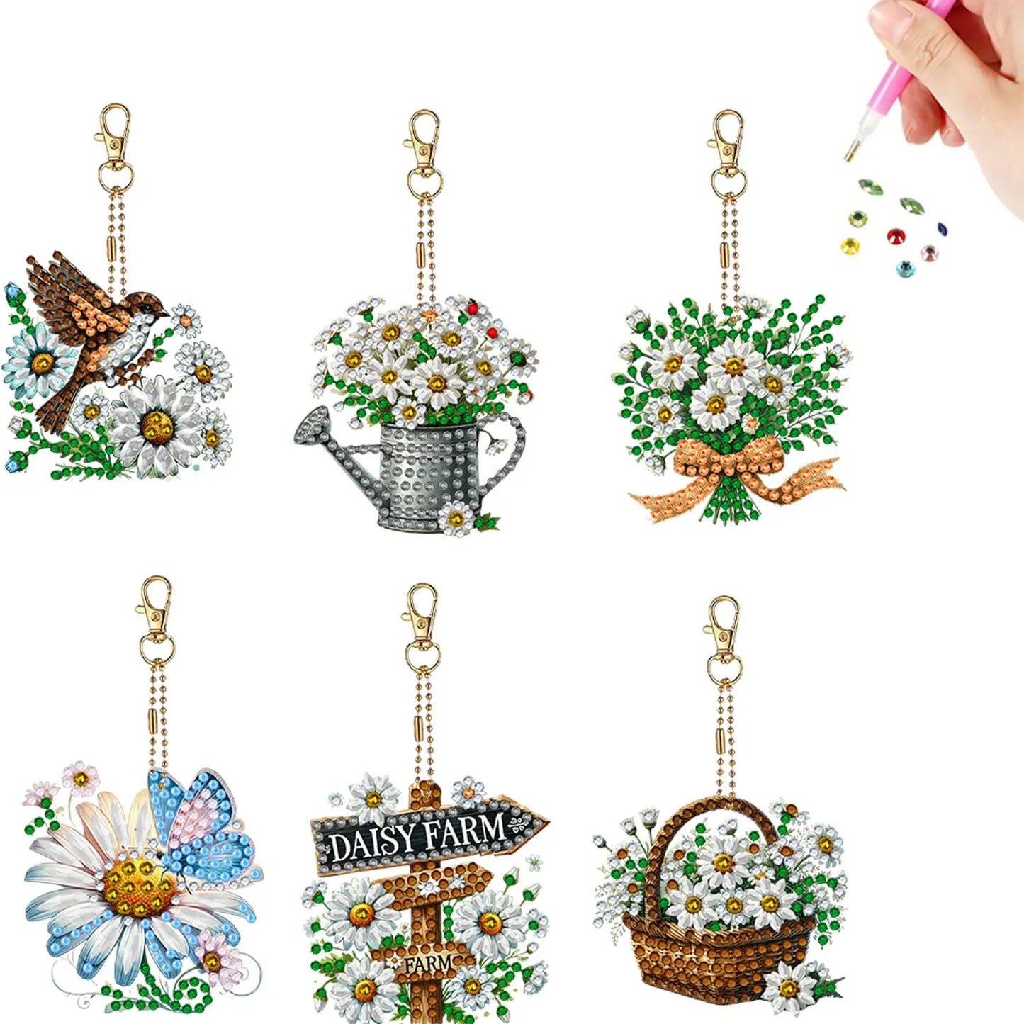 6Pcs Double Sided Special Shape Easter Series Diamond Painting Keychain Diamond Painting Art Keychain Pendant for Party Supplies