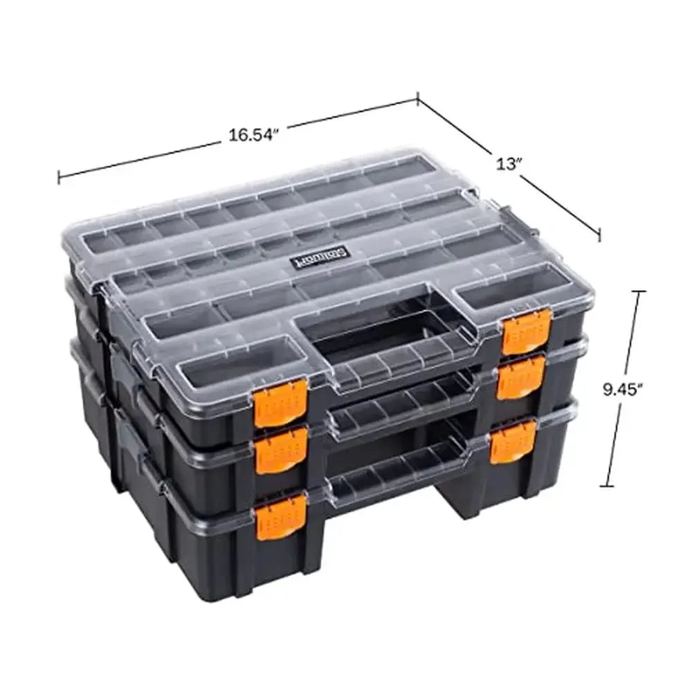 Portable 3-Tier Tool Box Organizer with 52 Customizable Compartments Hardware Craft Supplies or Beads Clear Lids Durable