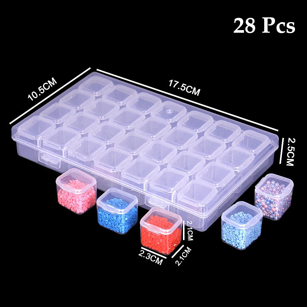 Diamond Painting Storage Container with 28/56 Grid Grooves, Transparent Diamond Embroidery Accessories and Toolbox, DIY Beaded