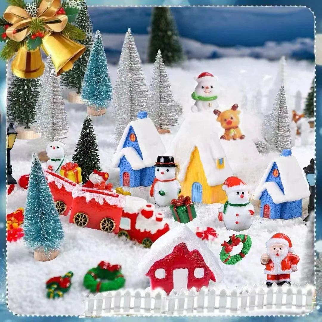 150 Christmas miniature statue Kit Garden Mini Resin Santa Snowman Snowflake House elk ornament Landscape decoration Winter tree