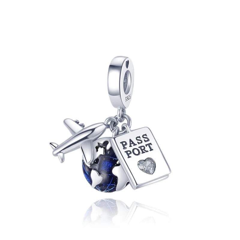 925 Sterling Silver Airplane Luggage Travel Pendants Bracelet Charms Fit Bangle For Women Jewelry Party Beads Gift DIY Accessory