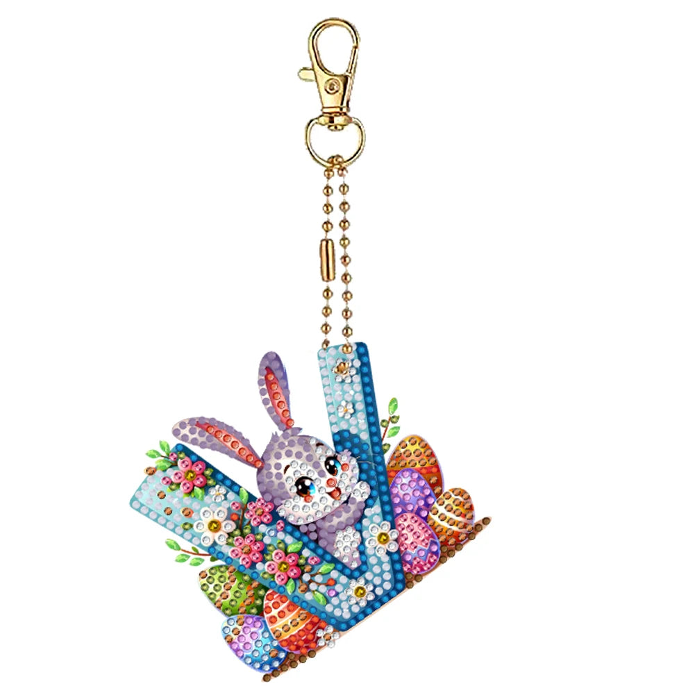 Easter Diamond Art Keychain Ornaments Double Sided Diamond Painting Keychain Kits 5D Diamond Art Keychain for Beginners