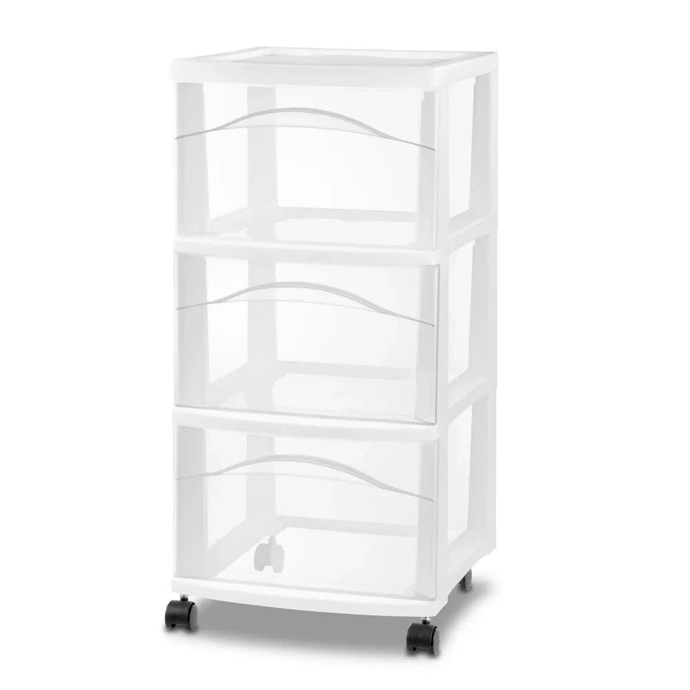 Plastic Storage Drawers Organizer with Wheels,3-Tier Rolling Cart with 3 Drawers, Storage Drawer Carts for Craft