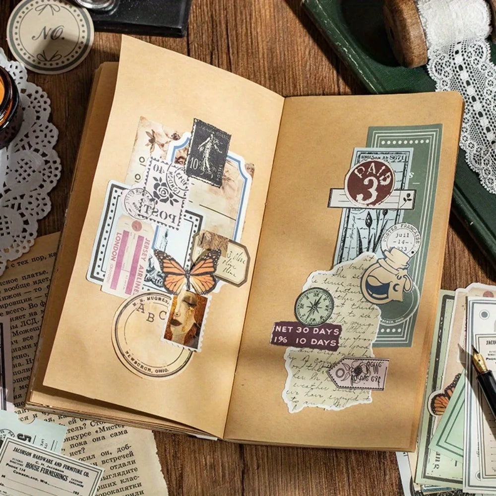 800pcs 4 Vintage Ephemera Pack for Junk Journaling & Scrapbooking (Light Retro DIY Kit)