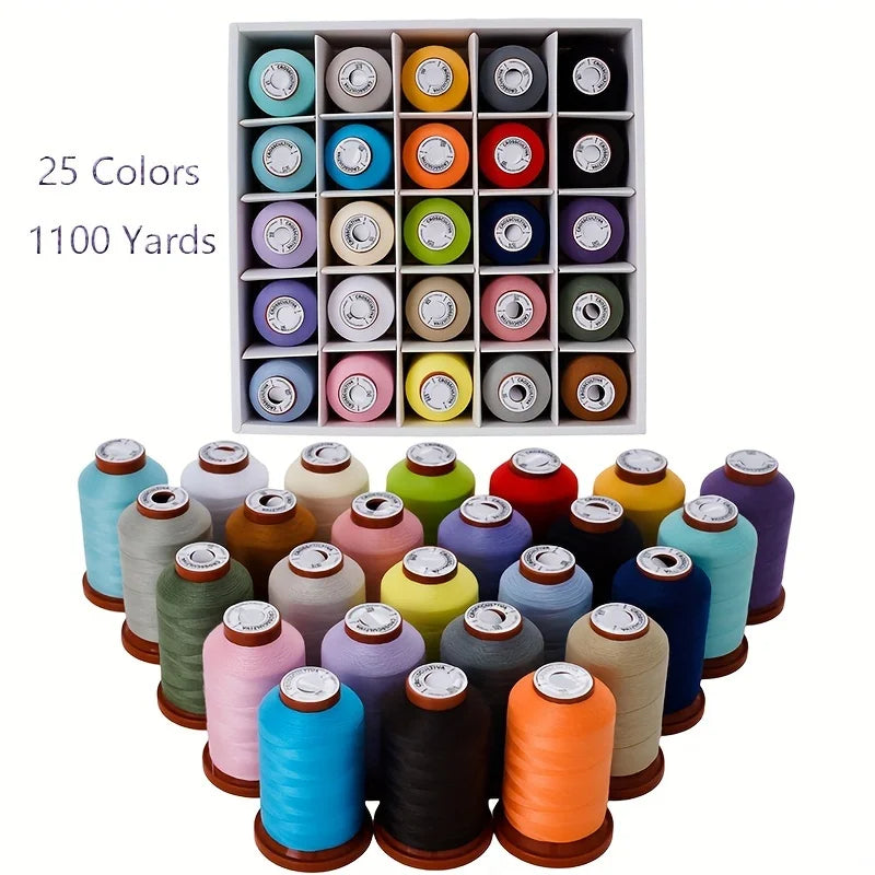 Sewing Threads Kits, 25 Colors 1100 Yards Per Spools, Polyester Sewing Thread Hand and Machine Sewing for Serger, Overlock,