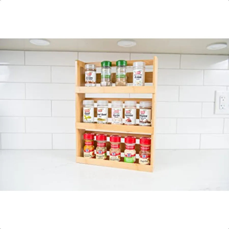 Bamboo Wood 3Tier Rack 8840 Space Saving 12" x 2.3" Vertical Storage Craft Supplies Attached Ring Hangers