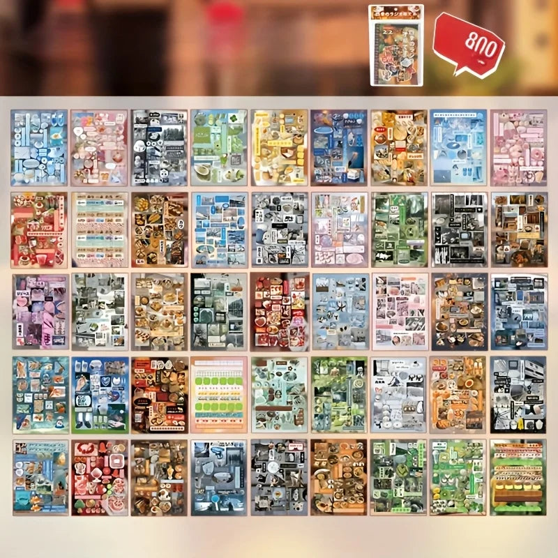 3 types of film cutting sticker books in a retro comic style, DIY planner scrapbook, creative and exquisite sticker books
