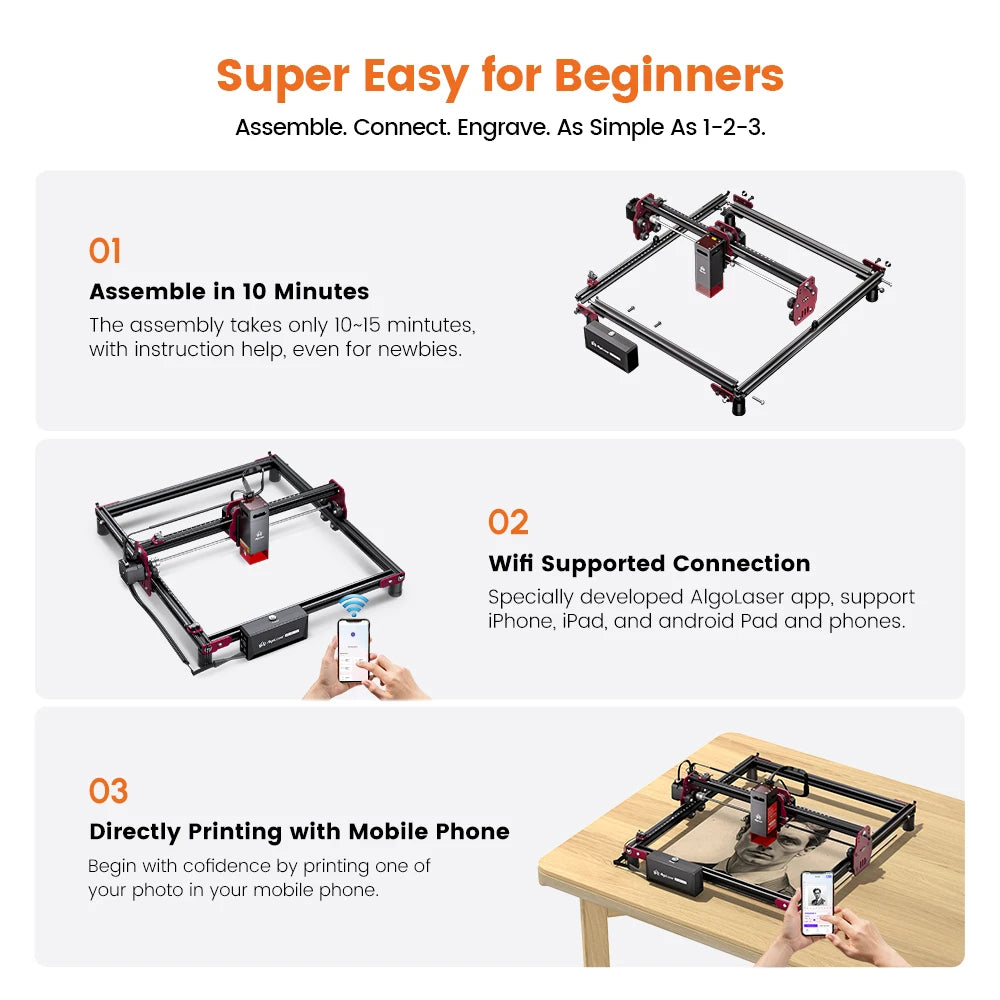Algolaser DIY Mini 5W Laser Engraver Cutter 315*300MM Portable Logo Printer Woodworking Tools CNC Machine Offline Control Marker