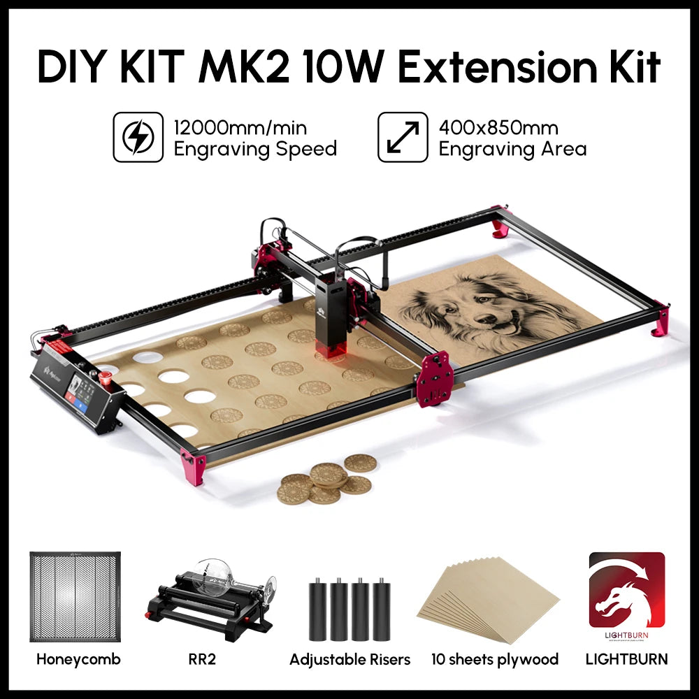 Algo Laser DIY KIT MK2 10W Touch Screen 400X850MM Large Area Woodworking for Wood Metal Crafting Customized Gift Batch Production