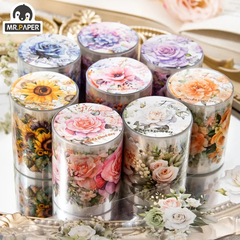 1600CM 8 Sets Mr. Paper PET Plants and flowers handbook DIY material decoration stickers