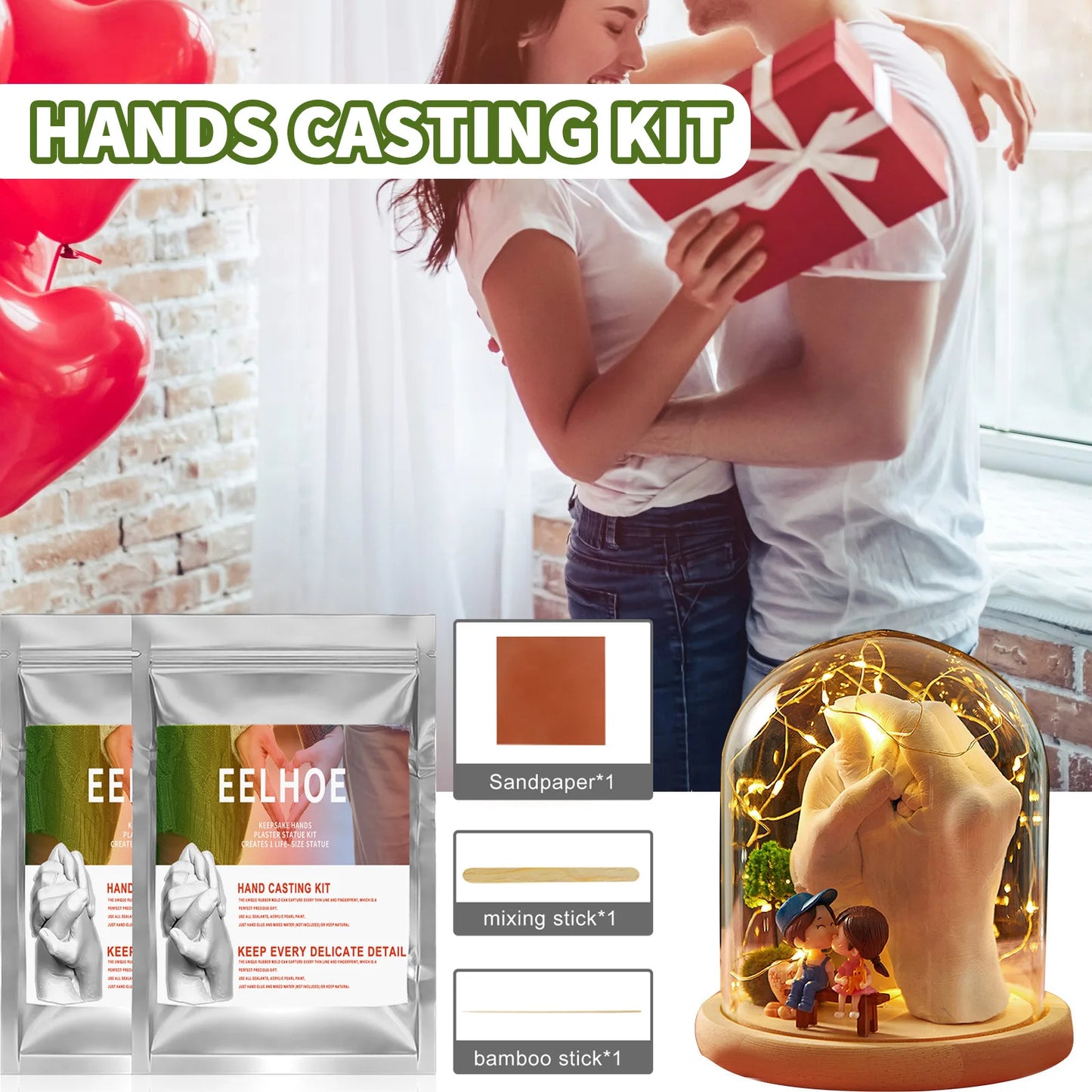 3D Hands Casting Kit DIY Hand Mold Kit with Bucket Powder Sandpaper Stick Preserve Memories Sculpture for Couples Families